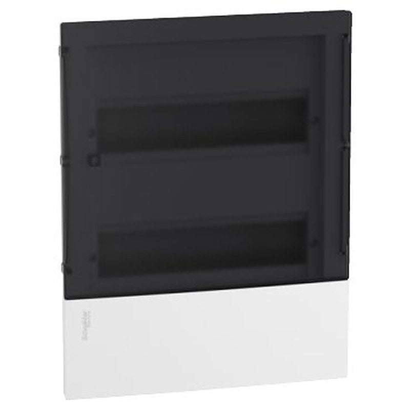 Enclosure, Resi9 MP, flush mounting, 2 rows of 12 modules, IP40, smoked door, 1 earth + 1 neutral terminal blocks (Enclosure Resi9 MP) is a Schneider Electric product. Designed for reliable performance and long service life. Available across Iraq — contact us for pricing and delivery options.