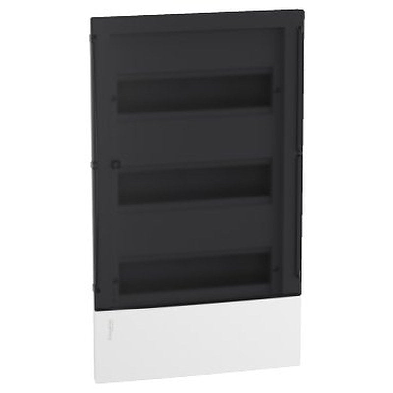 Enclosure, Resi9 MP, flush mounting, 3 rows of 12 modules, IP40, smoked door, 1 earth + 1 neutral terminal blocks (Enclosure Resi9 MP) is a Schneider Electric product. Designed for reliable performance and long service life. Available across Iraq — contact us for pricing and delivery options.