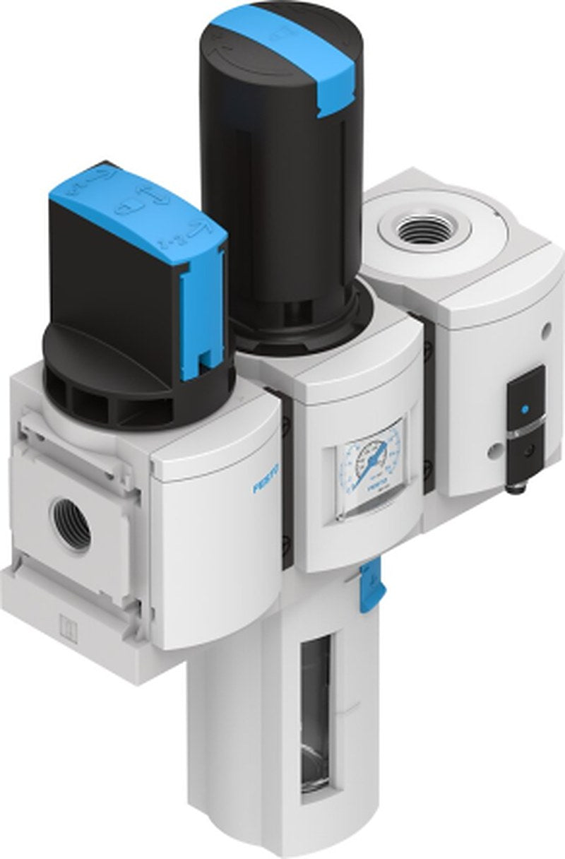 Festo 1/2 in FRL Assembly, Manual Drain, 40 μm Filtration Size Integrated Pressure Gauge