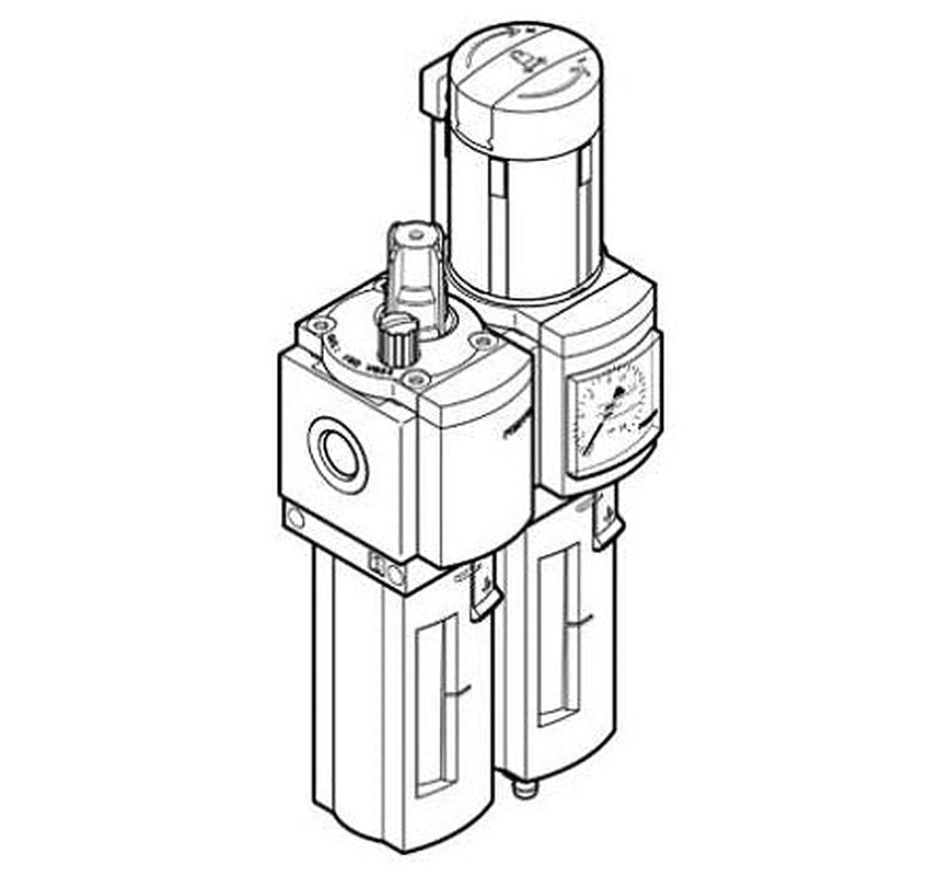 Festo 1/2 in FRL Assembly, Manual Drain, 40 μm Filtration Size Integrated Pressure Gauge