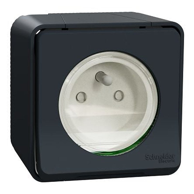 Schneider Electric Mureva Styl Grey 1 Gang Plug Socket, 16A Indoor & Outdoor, Type E - French