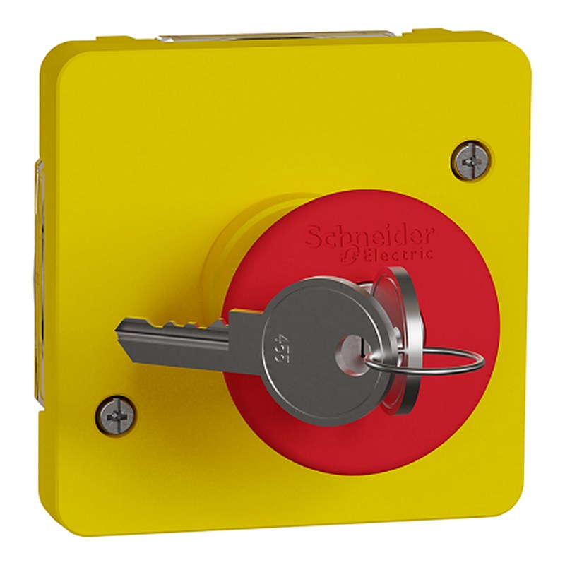 Schneider Electric Mureva Styl Series Key Release Emergency Stop Push Button, Surface Mount, 22 mm Cutout, IP55
