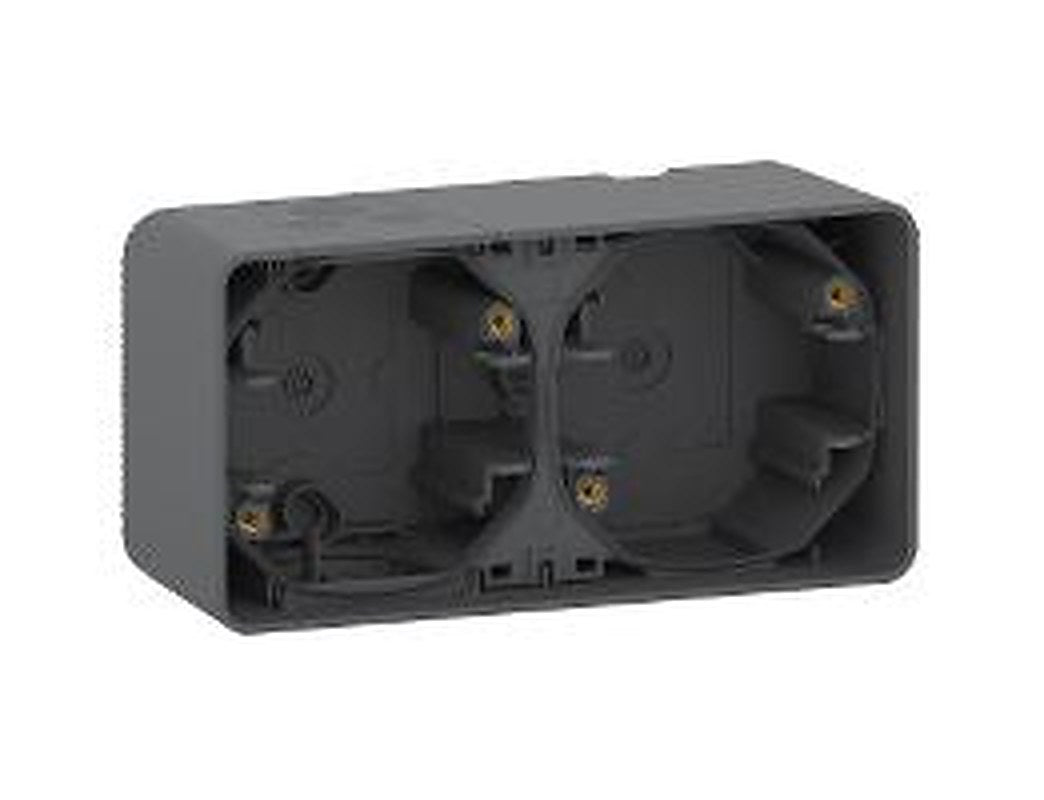 Schneider Electric Mureva Styl Grey PP (Polypropylene), SEBS Back Box, NF, IP55, Surface Mount, 2 Gangs 54 mm 76mm 54 mm