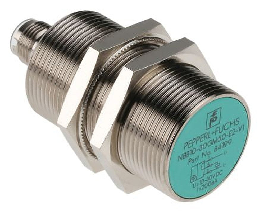 Pepperl + Fuchs NBB10-30GM50-E2-V1 Threaded Barrel Inductive Proximity Sensor, M30 PNP 36V 100 mm 36 V dc 200mA
