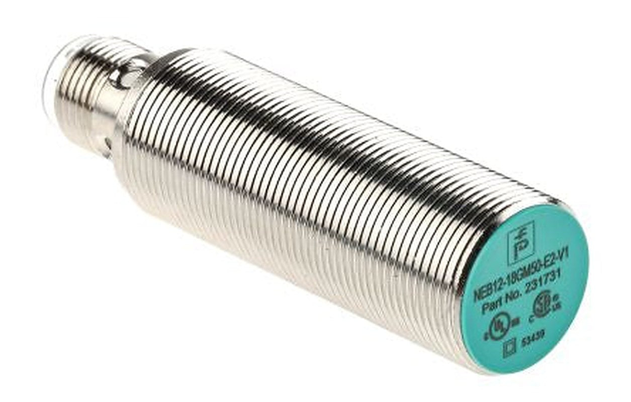 Pepperl + Fuchs NEB12-18GM50-E2-V1 Threaded Barrel Inductive Proximity Sensor, M18 x 1 PNP 3V 12 mm 30 V dc 200mA