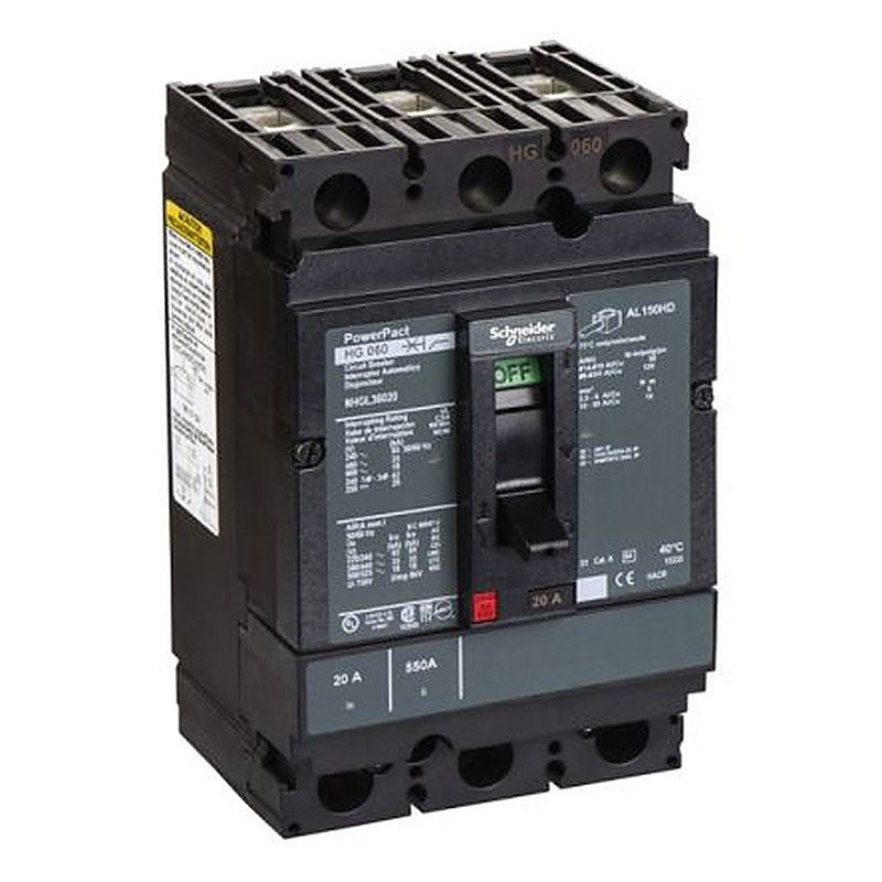 Schneider Electric, PowerPact, PowerPact Molded Case Circuit Breaker 3-Pole 20A, Breaking Capacity 18 kA, DIN Rail