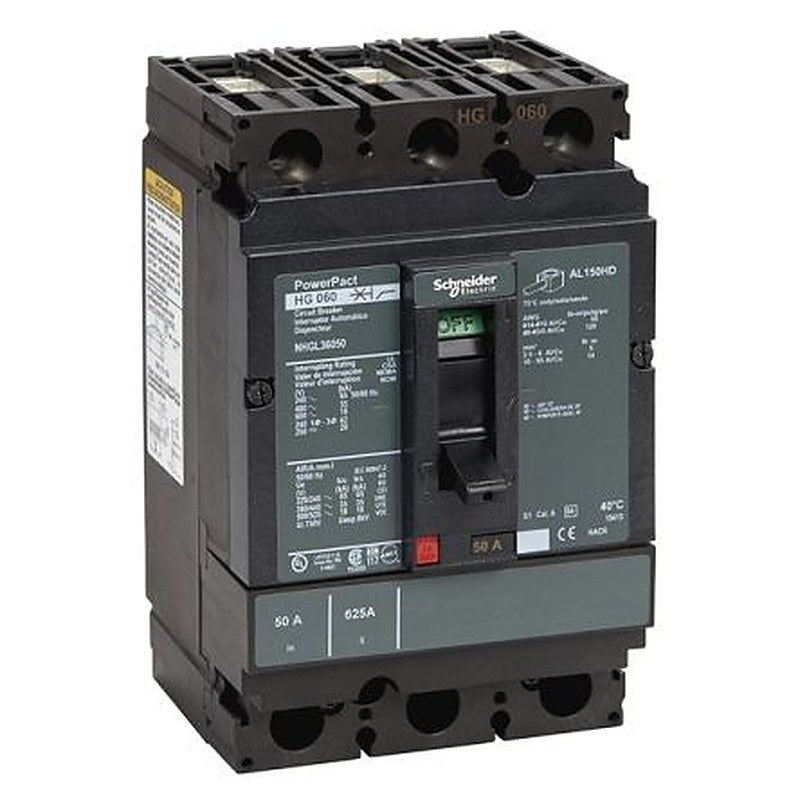 Schneider Electric, PowerPact, PowerPact Molded Case Circuit Breaker 3-Pole 50A, Breaking Capacity 18 kA, DIN Rail