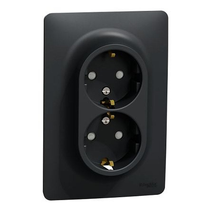 Schneider Electric New Unica Anthracite Plug Socket, 16A Indoor & Outdoor