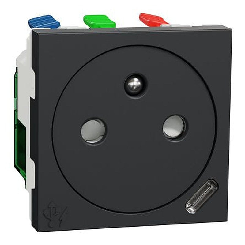 Schneider Electric Unica Anthracite 2 Gang Plug Socket, 10A Indoor