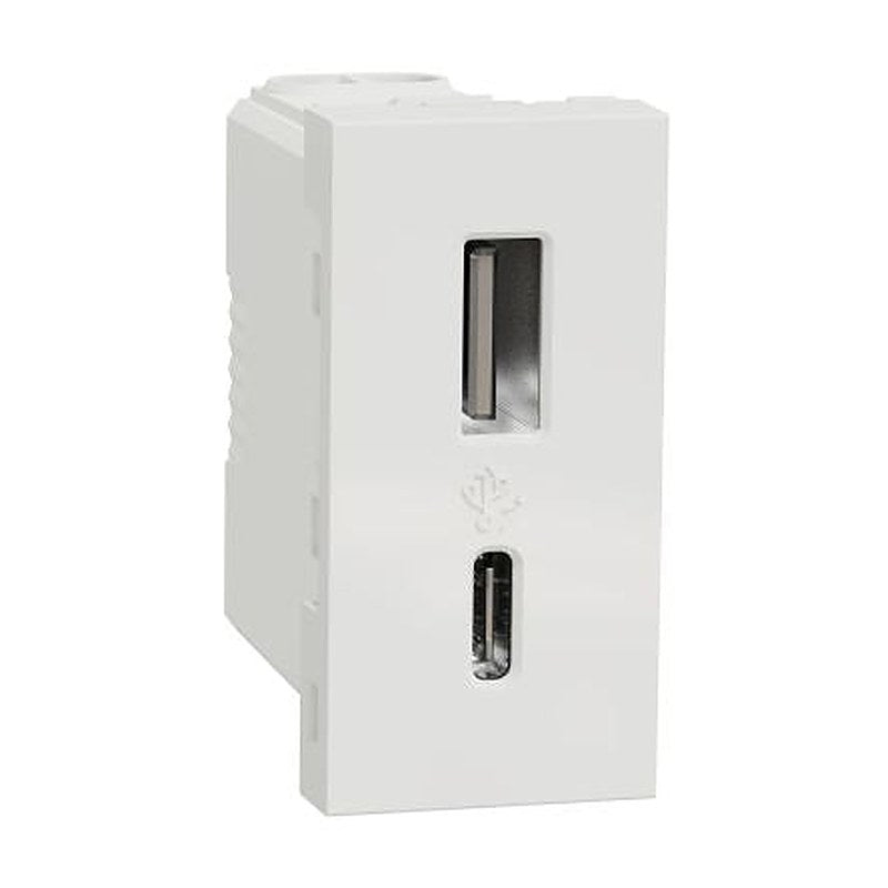 Schneider Electric Unica White 2 Gang USB Socket, 2.4A Indoor, USB Type C, USB Type A