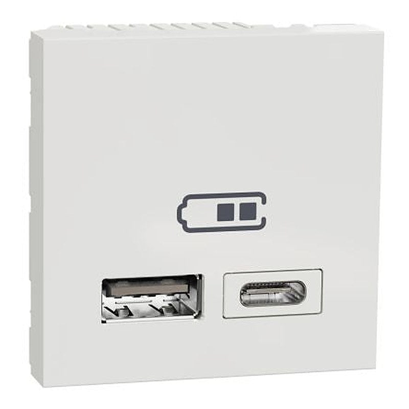 Schneider Electric Unica White 2 Gang USB Socket, 2.4A Indoor, USB Type A, USB Type C
