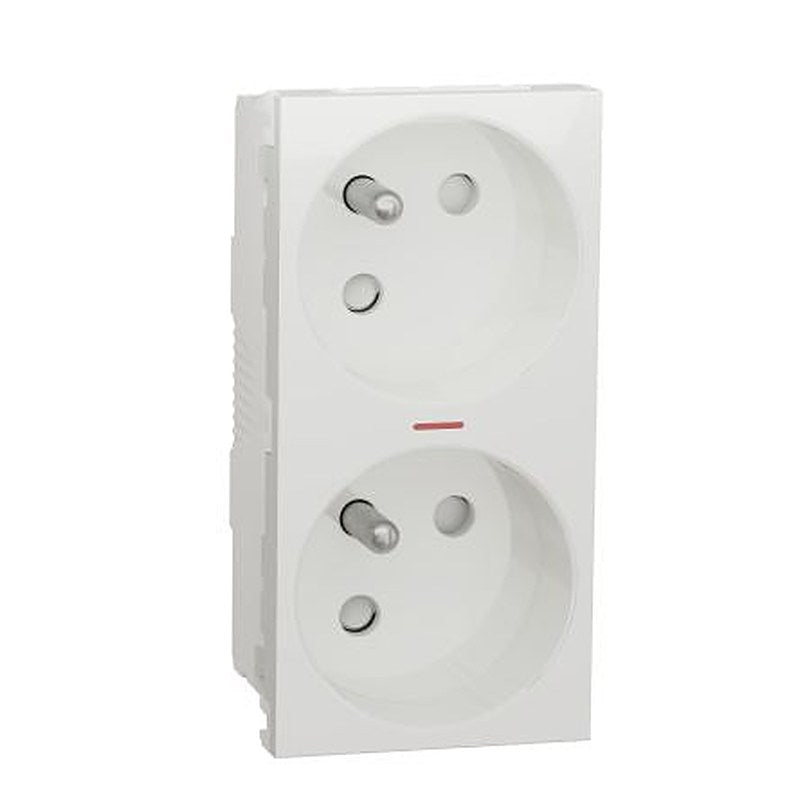 Schneider Electric Unica White 2 Gang Plug Socket, 16A, French
