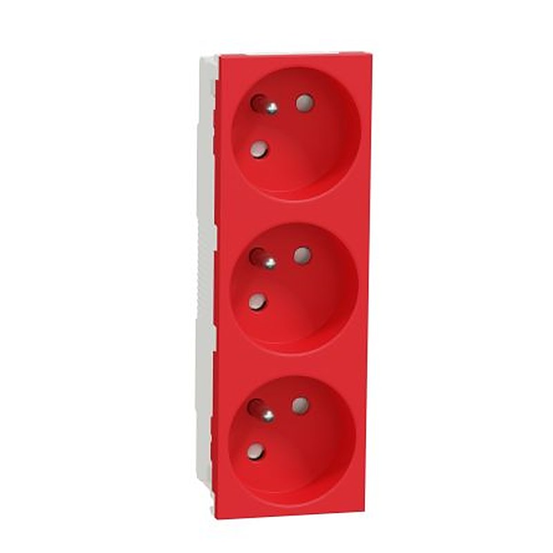 Schneider Electric Unica Red 3 Gang Power Socket, 16A Indoor, French 2P