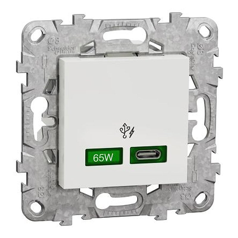 Schneider Electric Unica White 2 Gang USB Socket, 3A Indoor, USB Type C
