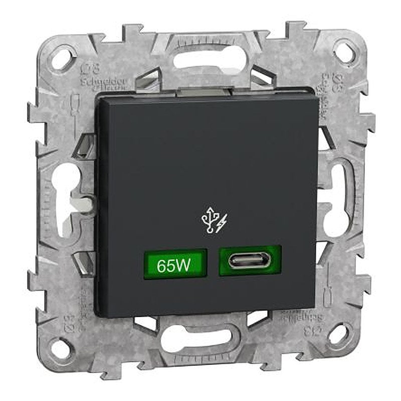 Schneider Electric Unica Anthracite 2 Gang USB Socket, 3A Indoor, USB Type C