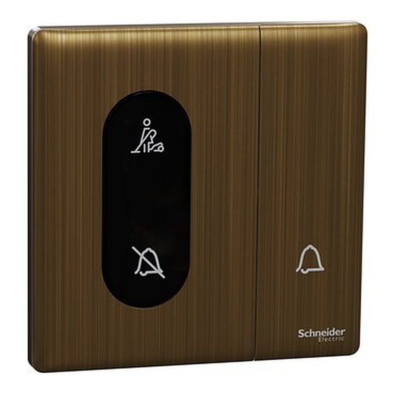 Bell press switch, Unica X, with DND and PCU symbol, antique brass (Bell press switch Unica X) is a Schneider Electric product. Designed for reliable performance and long service life. Available across Iraq — contact us for pricing and delivery options.