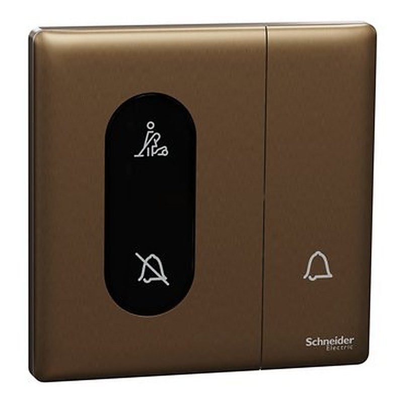 Bell press switch, Unica X, with DND and PCU symbol, dark bronze (Bell press switch Unica X) is a Schneider Electric product. Designed for reliable performance and long service life. Available across Iraq — contact us for pricing and delivery options.
