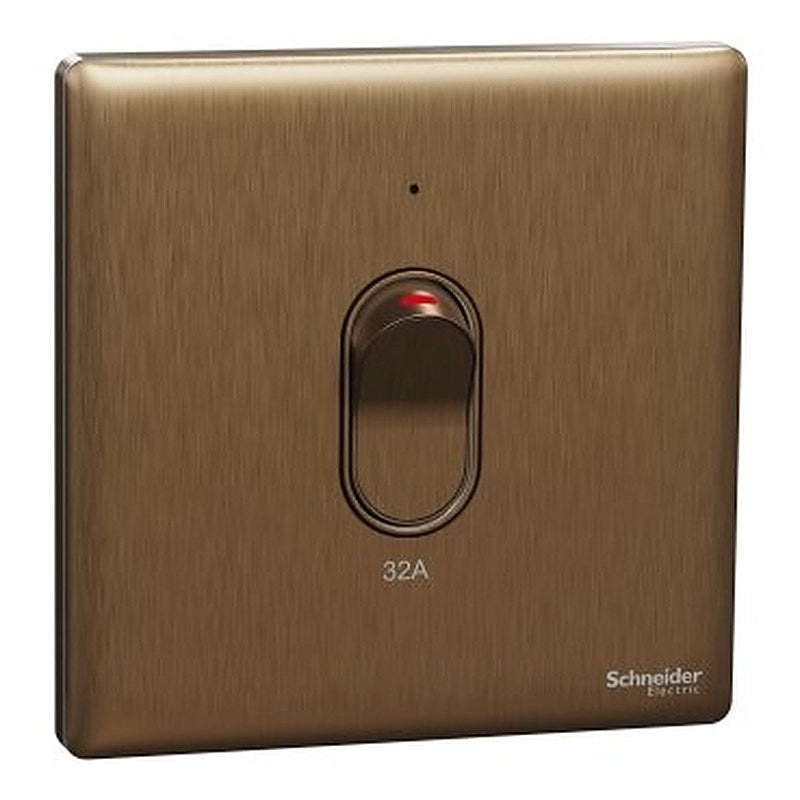 Switch, Unica X, 32A, 250V, 1 gang, 2 pole, with LED, dark bronze (Switch Unica X) is a Schneider Electric product. Designed for reliable performance and long service life. Available across Iraq — contact us for pricing and delivery options.