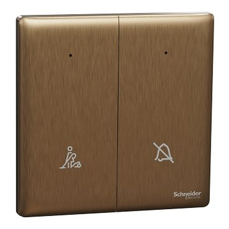 Switch, Unica X, 16AX, 250V, 2 gangs, with DND and PCU symbol, dark bronze (Switch Unica X) is a Schneider Electric product. Designed for reliable performance and long service life. Available across Iraq — contact us for pricing and delivery options.