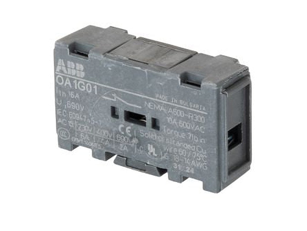 ABB Auxiliary Contact, 1 Contact, 1 NC, OA1G, Snap-On, 10 A, 400 V dc, 690V ac, OA1G01 1SCA022353R4890