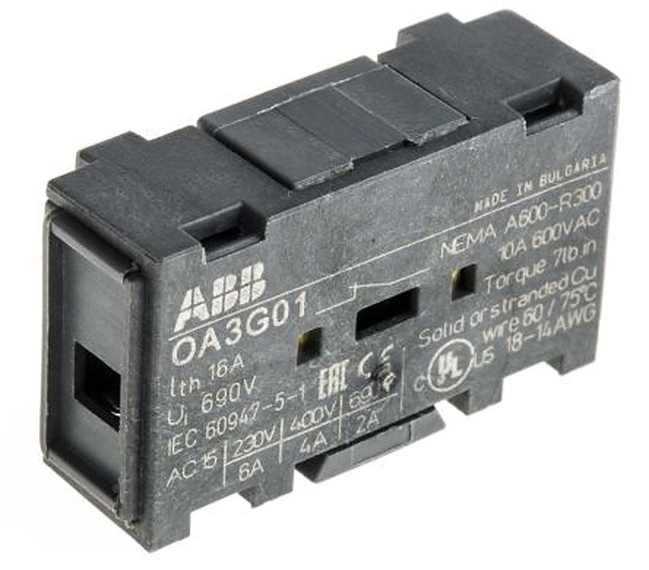 ABB Auxiliary Contact, 1 Contact, 1 NC, OS, Snap-On, OA3G01 1SCA022456R7410