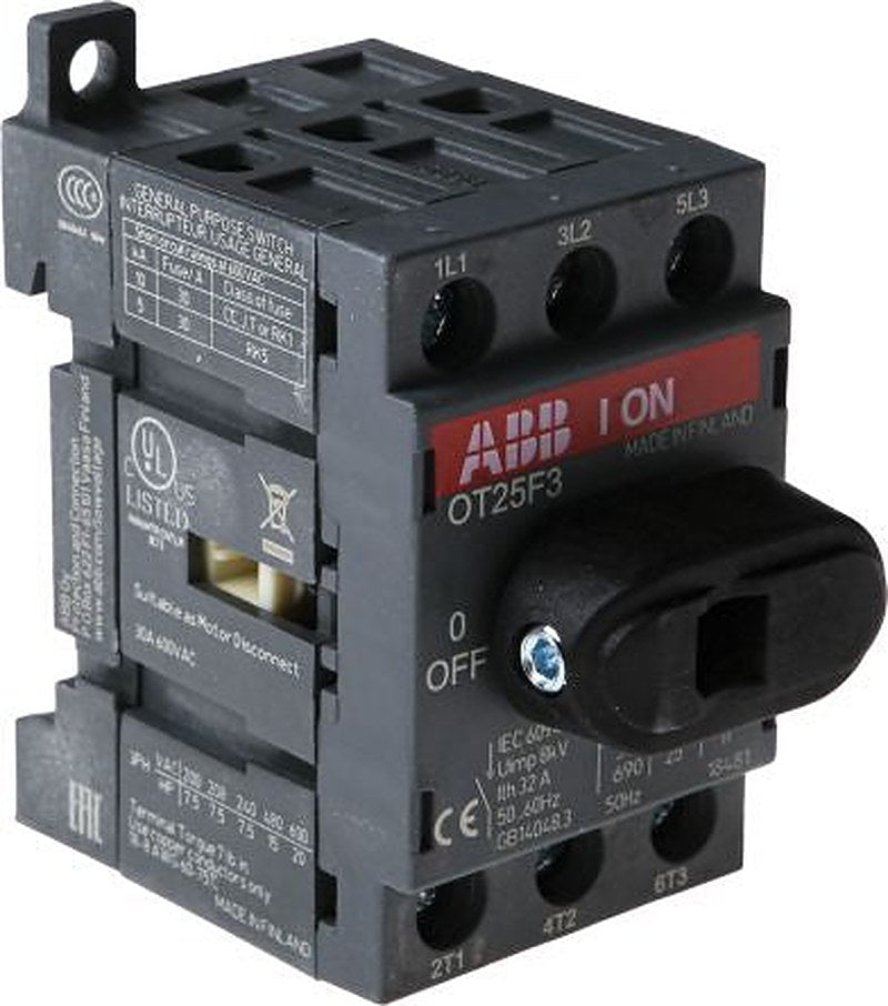 ABB 3-Pole DIN Rail Non-Fused Isolator Switch -, IP20, 25A, 560 kW