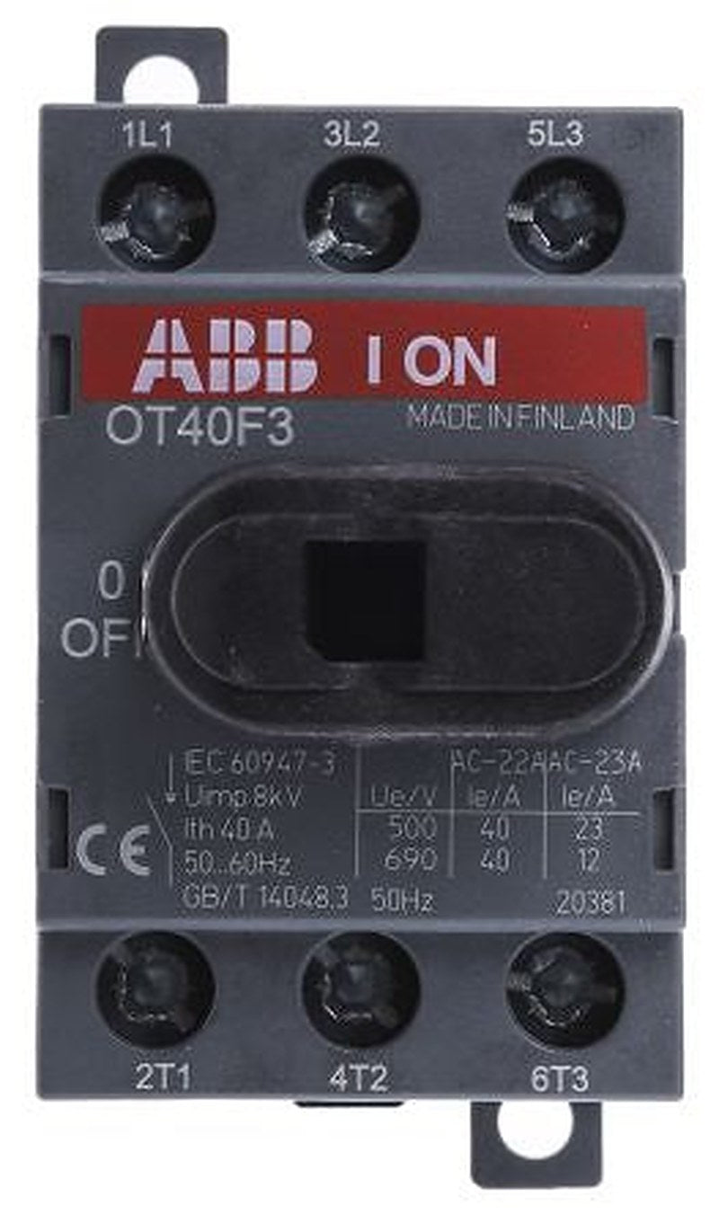 ABB 3-Pole DIN Rail Non-Fused Isolator Switch -, IP20, 40A, 560 kW
