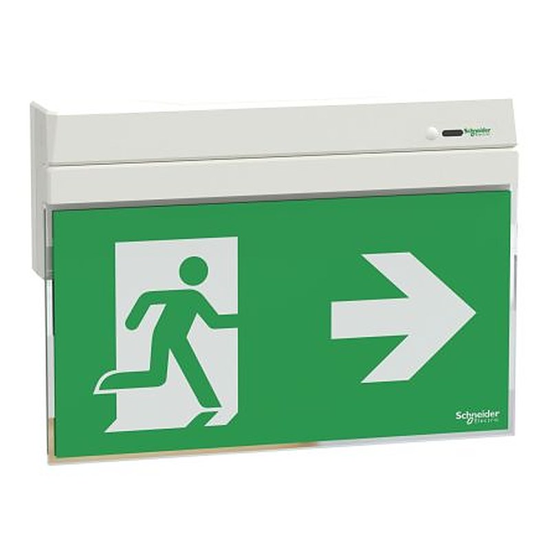 Schneider Electric LED Emergency Exit Sign, 1.6 W, Flush, Ceiling, Bracket, Surface, Wall, Maintained