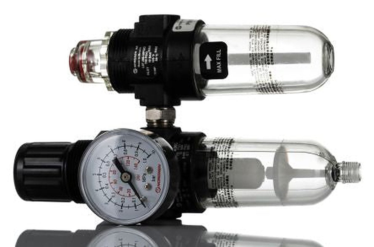 Norgren 1/4 in G Filter Regulator Lubricator, Automatic Drain, 40 μm Filtration Size Integrated Pressure Gauge