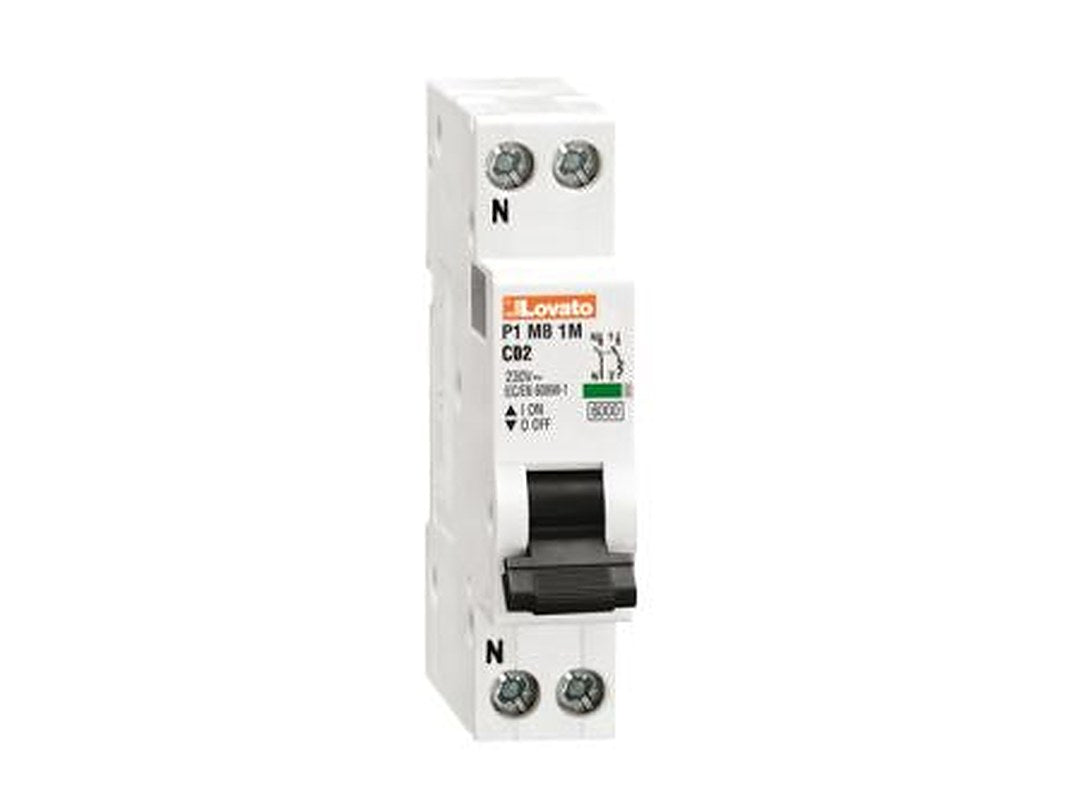 Lovato P1 P1MB Miniature Circuit Breaker, 1-Pole, 25A, Type C, 230V ac AC, 6 kA Breaking Capacity