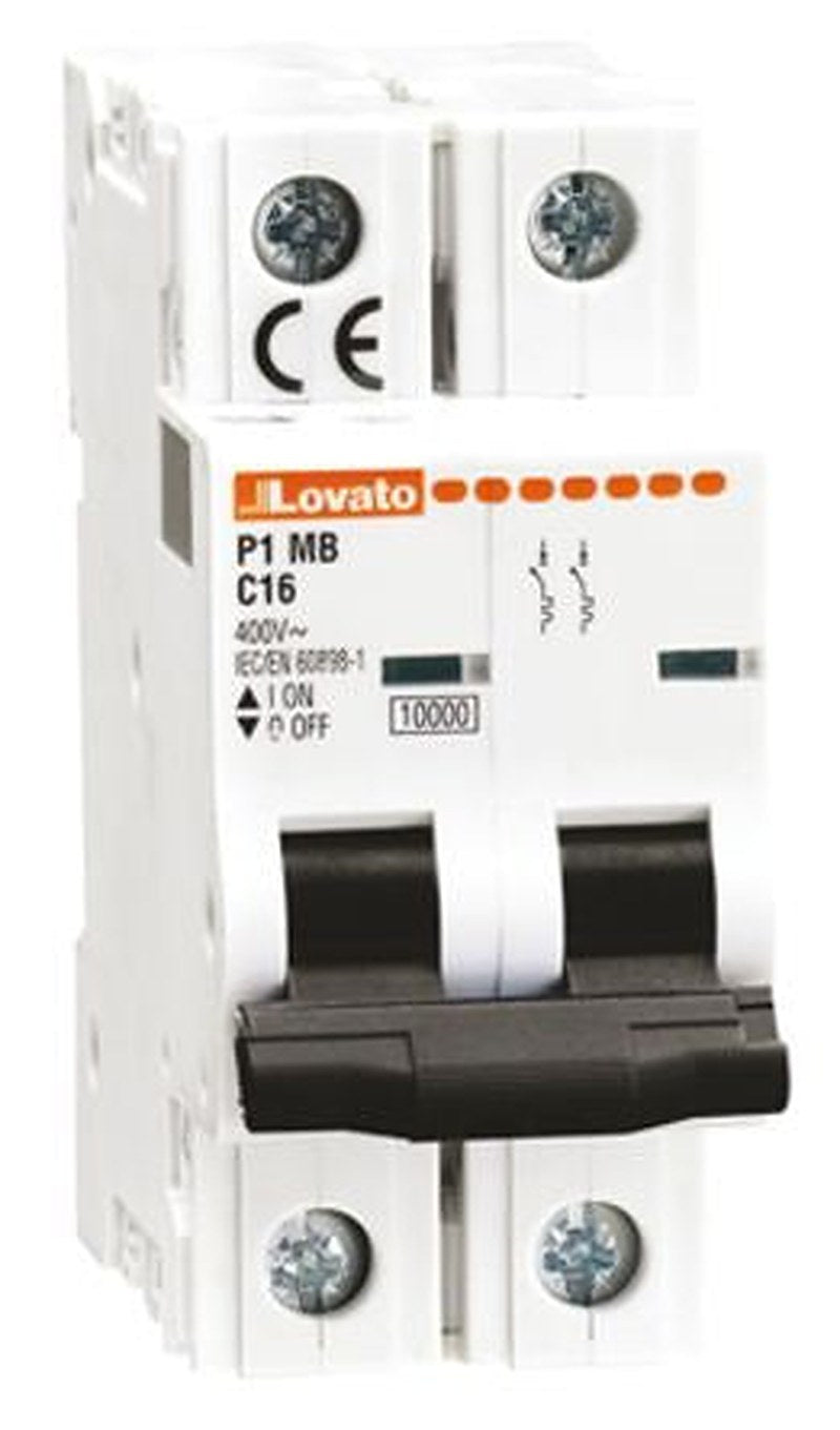 Lovato Modulo P1MB Miniature Circuit Breaker, 2-Pole, 25A, Type D, 400V ac AC, 80 V dc DC, 10 kA Breaking Capacity