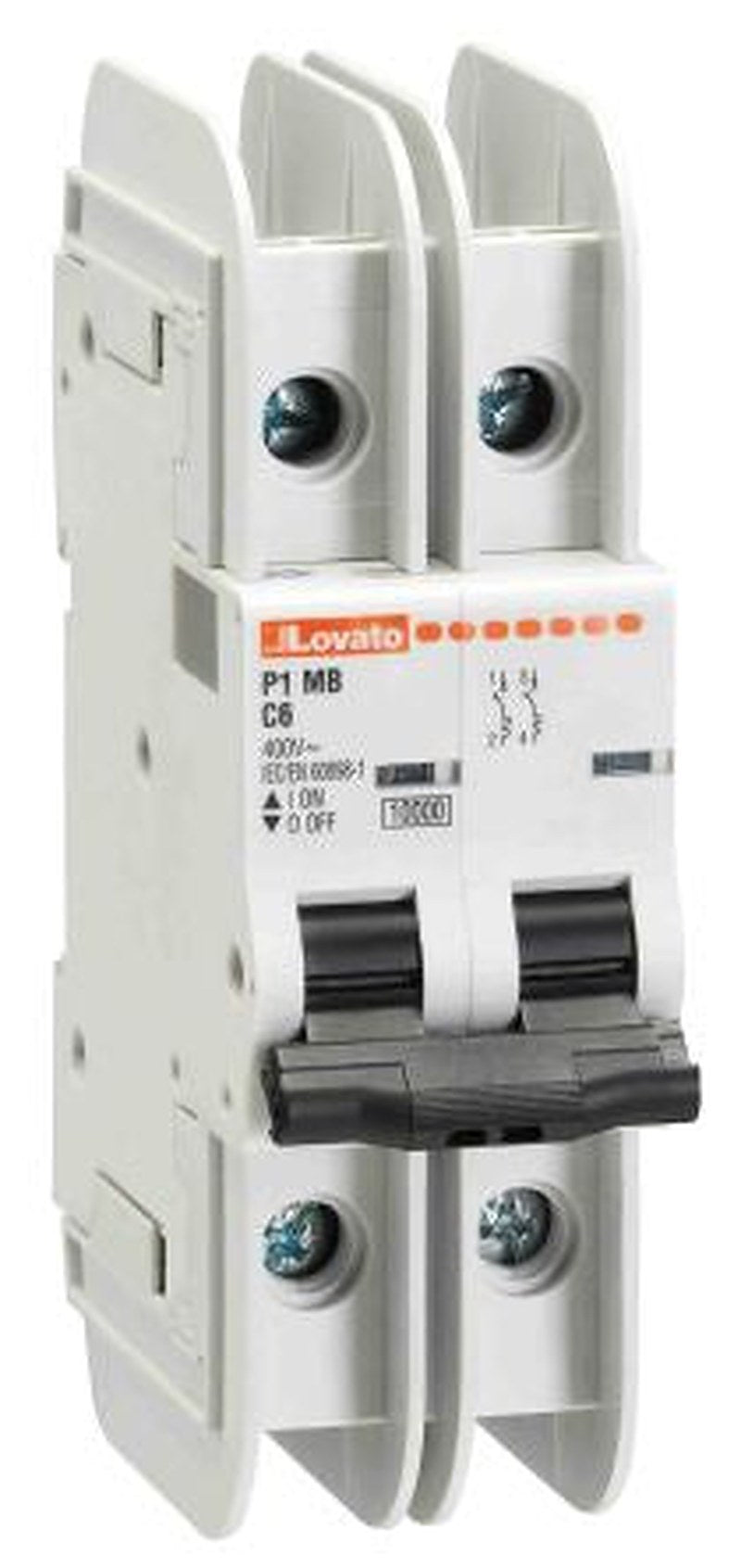 Lovato P1MB Miniature Circuit Breaker, 2-Pole, 25A, Type C, 400V ac AC, 125 V dc DC, 10 kA Breaking Capacity