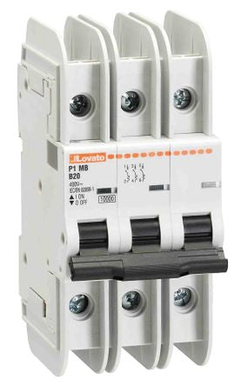 Lovato P1MB Miniature Circuit Breaker, 3-Pole, 4A, Type C, 400V ac AC, 125 V dc DC, 10 kA Breaking Capacity