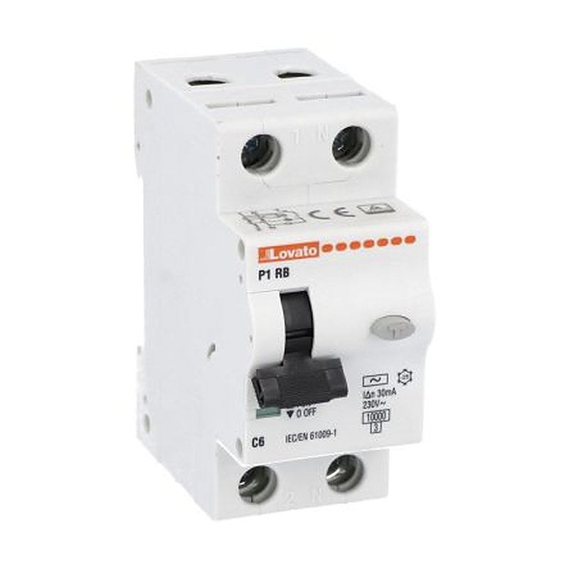 Lovato RCBO, 6A Current Rating, 30 mA Trip Sensitivity, Type C, P1RB Range