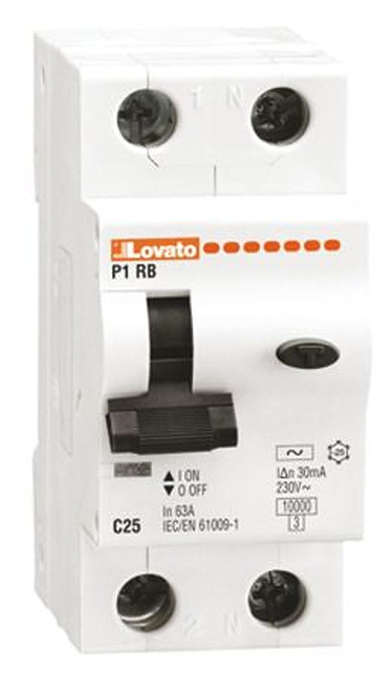 Lovato RCBO, 10 A Current Rating, 1-Pole, 300 mA Trip Sensitivity, Type C, P1RB Range