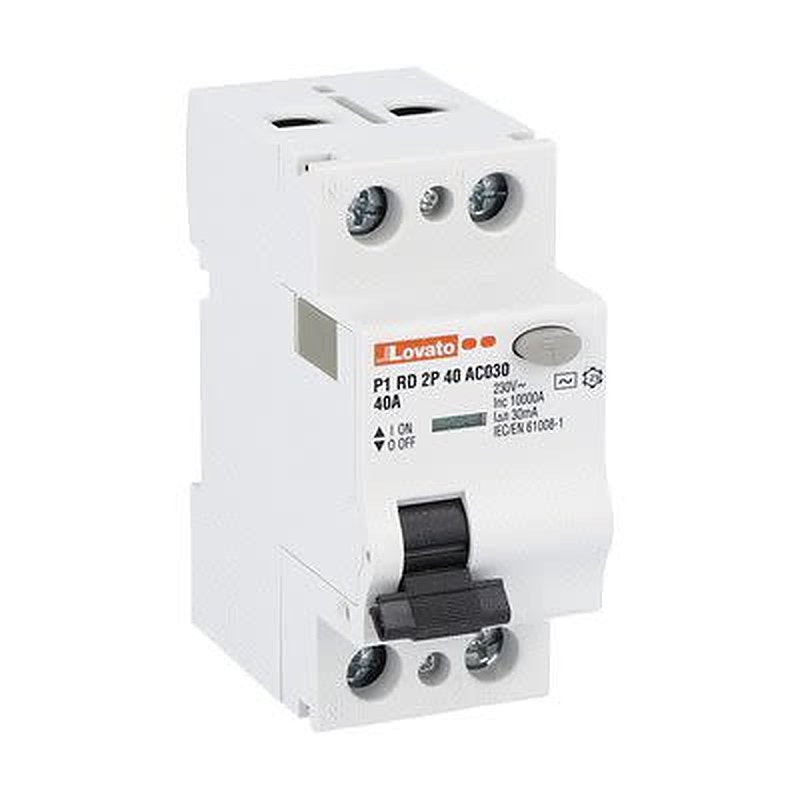 Lovato P1RD Series Residual Current Circuit Breaker, 40A, 2-Pole, 30 mA, Type AC 230V ac