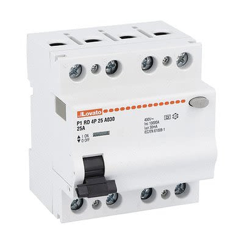 Lovato P1RD Series Molded Case Circuit Breaker, 25A, 4-Pole, 30 mA, Type A 400V ac