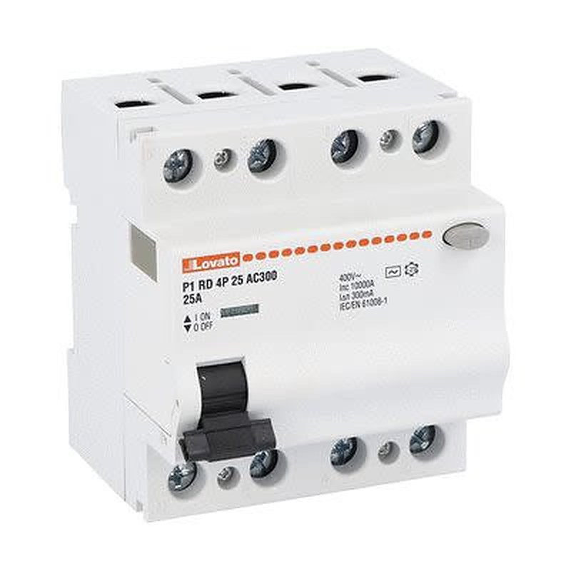 Lovato P1RD Series Residual Current Circuit Breaker, 25A, 4-Pole, 300 mA, Type AC 400V ac