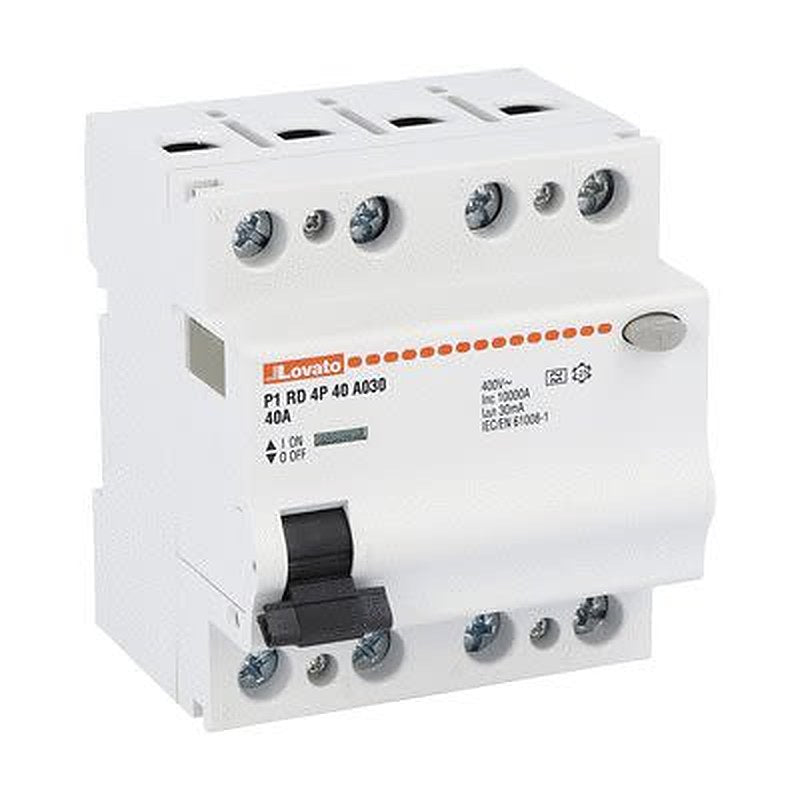 Lovato P1RD Series Molded Case Circuit Breaker, 40A, 4-Pole, 30 mA, Type A 400V ac