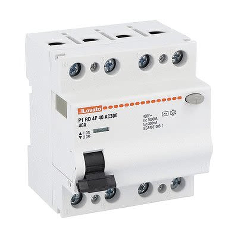 Lovato P1RD Series Residual Current Circuit Breaker, 40A, 4-Pole, 300 mA, Type AC 400V ac
