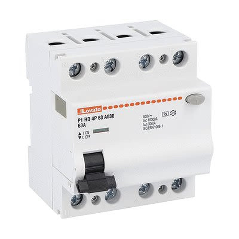 Lovato P1RD Series Molded Case Circuit Breaker, 63A, 4-Pole, 30 mA, Type A 400V ac