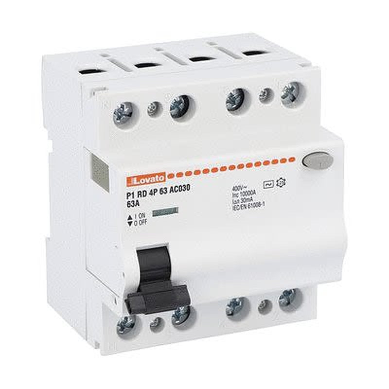 Lovato P1RD Series Residual Current Circuit Breaker, 63A, 4-Pole, 30 mA, Type AC 400V ac