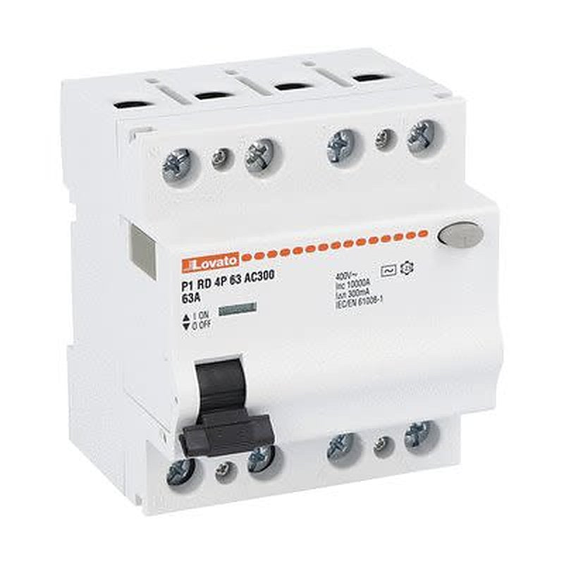 Lovato P1RD Series Residual Current Circuit Breaker, 63A, 4-Pole, 300 mA, Type AC 400V ac