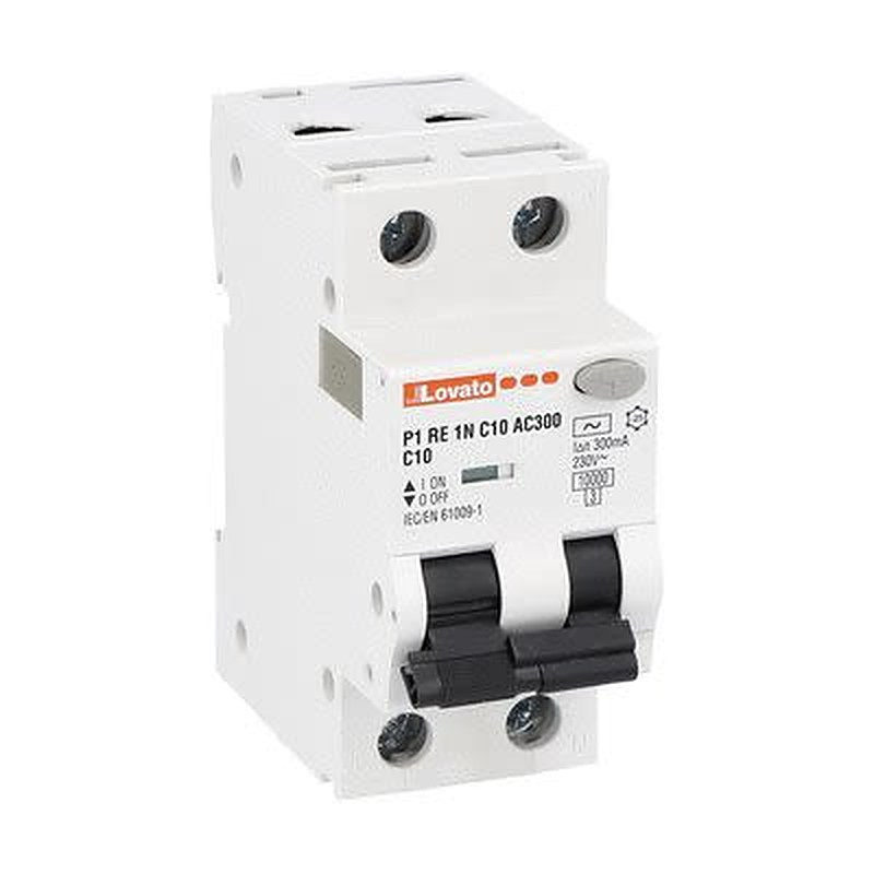Lovato Residual Current Circuit Breaker with Overload Protection, 10A Current Rating, 1-Pole, 300 mA Trip Sensitivity,
