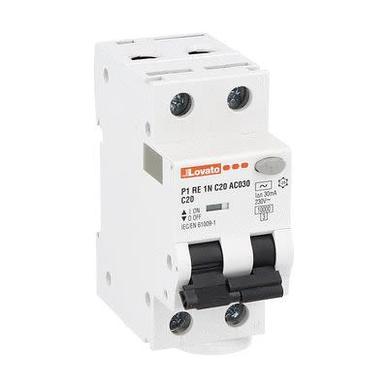 Lovato Residual Current Circuit Breaker with Overload Protection, 20A Current Rating, 1-Pole, 30 mA Trip Sensitivity,