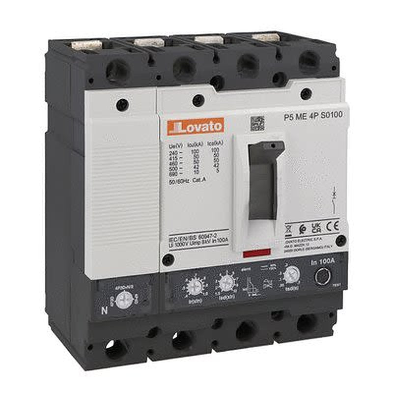 Lovato, P5ME, 100 to 250 A Circuit Breaker 4-Pole 250A, Breaking Capacity 50 kA, Vertical