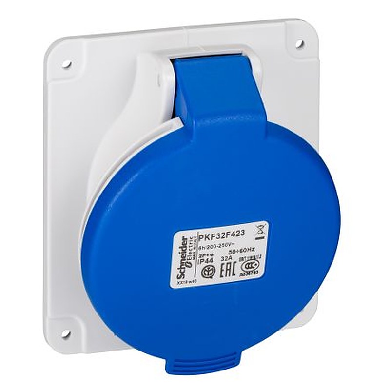 Schneider Electric, Mureva IP44 Grey Socket, Panel Mount, 2P+PE, Rated At 32A, 250V