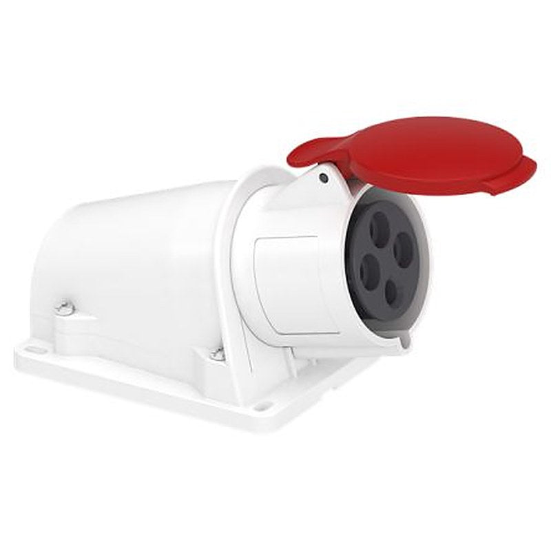 Schneider Electric, PKF32 IP44 Grey Wall Mount Mount 3P+PE Angled Industrial Power Connector, 32A, 415V