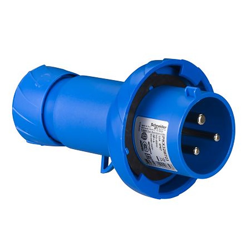 Schneider Electric, Mureva IP67 Blue Cable Mount 2P+PE Straight Closure Plug, 32A, 200V, 250 V Phase Inverter