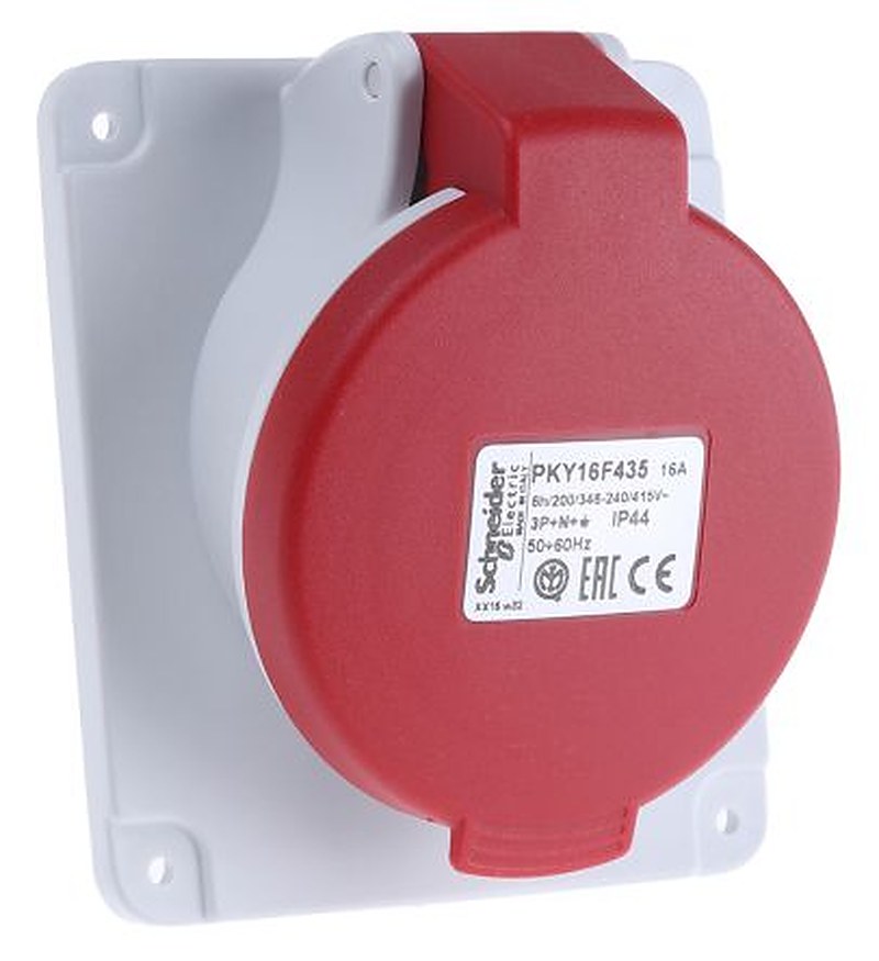 Schneider Electric, Mureva IP44 Red Industrial Power Connector, Panel Mount, 3P+N+PE, Rated At 16A, 415V